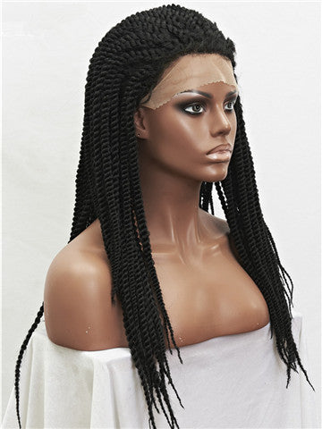 Long African Style Braids Jet Black Synthetic Lace Front Wig - FashionLoveHunter