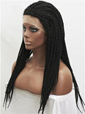 Long African Style Braids Jet Black Synthetic Lace Front Wig - FashionLoveHunter