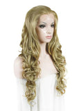 Long Ash Golden Body Wave Synthetic Lace Front Wig - FashionLoveHunter