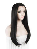 Long Jet Black Straight Synthetic Lace Front Wig - FashionLoveHunter