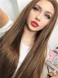 Long Brown Chocolate Ombre Straight Synthetic Lace Front Wig - FashionLoveHunter