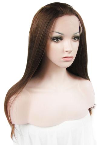 Long Warm Honey Brown Synthetic Lace Front Wig - FashionLoveHunter