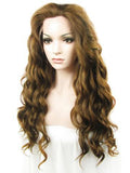 Long Medium Ash Brown Wavy Synthetic Lace Front Wig - FashionLoveHunter