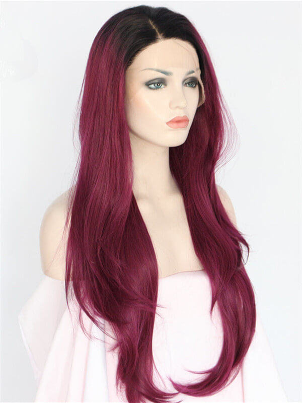 Long Auburn Diva Dark Red Ombre Wave Synthetic Lace Front Wig