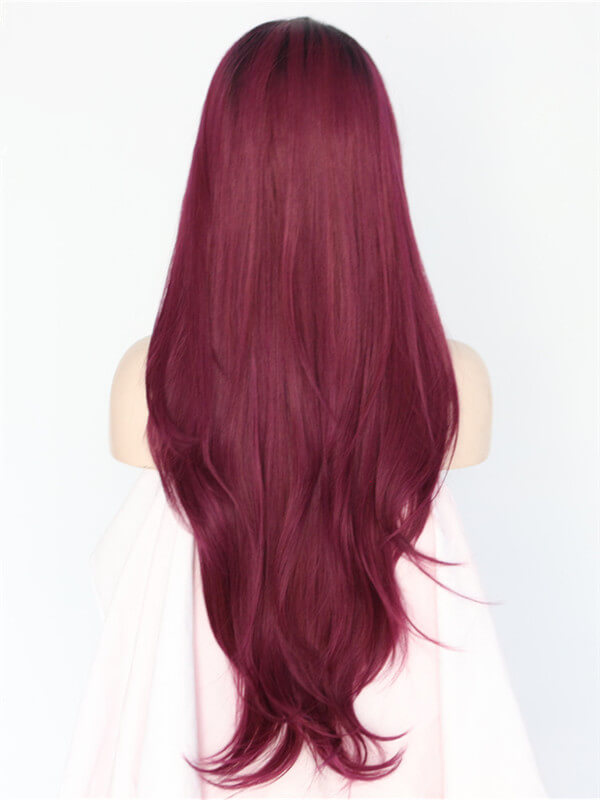 Long Auburn Diva Dark Red Ombre Wave Synthetic Lace Front Wig