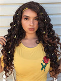 Long Black Brown Mixed Curly Synthetic Lace Front Wig