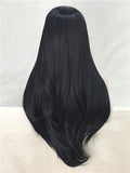 Long Black Straight Synthetic Lace Front Wig With Bang - FashionLoveHunter
