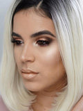 Short Bleach Blonde Ombre Straight Bob Synthetic Lace Front Wig