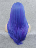 Long Blue Purple Mixed Magic Straight Synthetic Lace Front Wig - FashionLoveHunter