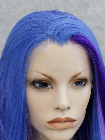 Long Blue Purple Mixed Magic Straight Synthetic Lace Front Wig - FashionLoveHunter