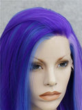 Long Blue Purple Mixed Magic Straight Synthetic Lace Front Wig - FashionLoveHunter