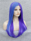 Long Blue Purple Mixed Magic Straight Synthetic Lace Front Wig - FashionLoveHunter
