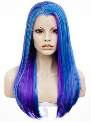 Long Blue Purple Mixed Magic Straight Synthetic Lace Front Wig - FashionLoveHunter