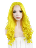 Bright Lemon Yellow Wave Long Synthetic Lace Front Wig - FashionLoveHunter