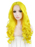 Bright Lemon Yellow Wave Long Synthetic Lace Front Wig - FashionLoveHunter