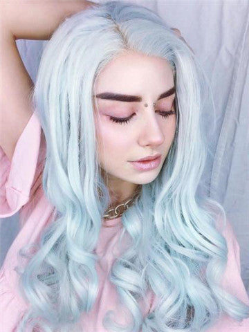 Bright Mint Green Long Wave Synthetic Lace Front Wig - FashionLoveHunter