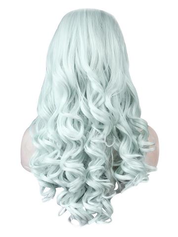 Bright Mint Green Long Wave Synthetic Lace Front Wig - FashionLoveHunter