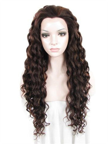 Chestnut Brown Mixed Ombre Curly Long Synthetic Lace Front Wig - FashionLoveHunter