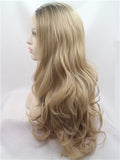 Long Caramel Delight Blonde Gold Ombre Wavy Synthetic Lace Front Wig - FashionLoveHunter
