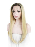 Long Black Root To Blonde #613 Ombre Straight Lace Front Wig - FashionLoveHunter