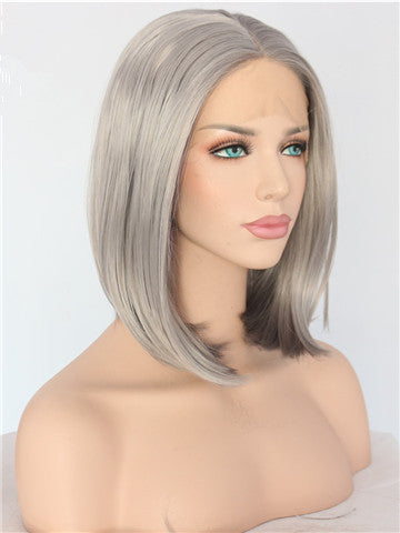 Dark Ash Dim Gray Straight Synthetic Lace Front Wig