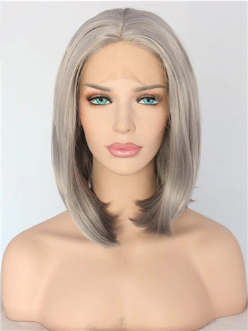 Dark Ash Dim Gray Straight Synthetic Lace Front Wig