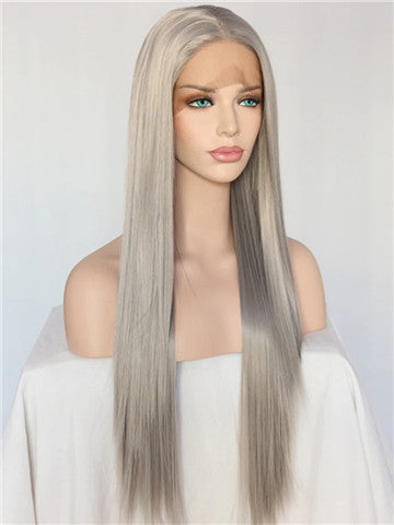 Dark Ash Dim Gray Straight Synthetic Lace Front Wig