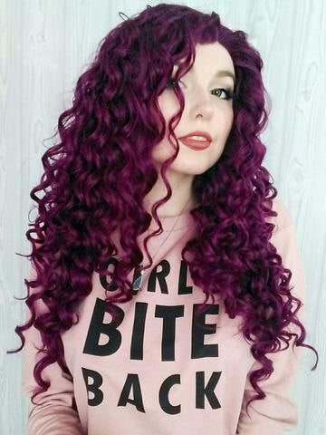 Dark Purple Curly Long Synthetic Lace Front Wig - FashionLoveHunter