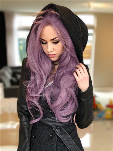 Long Lilac Purple Wave Synthetic Lace Front Wig - FashionLoveHunter