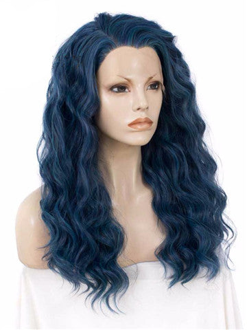 Long Lake Blue Wave Synthetic Lace Front Wig - FashionLoveHunter