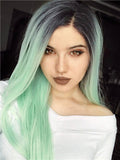 Galway Green Mint Ombre Long Straight Synthetic Lace Front Wig - FashionLoveHunter