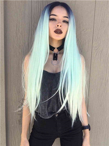 Galway Green Mint Ombre Long Straight Synthetic Lace Front Wig - FashionLoveHunter