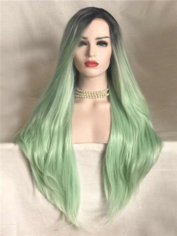 Galway Green Mint Ombre Long Straight Synthetic Lace Front Wig - FashionLoveHunter