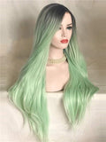 Galway Green Mint Ombre Long Straight Synthetic Lace Front Wig - FashionLoveHunter