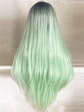 Galway Green Mint Ombre Long Straight Synthetic Lace Front Wig - FashionLoveHunter