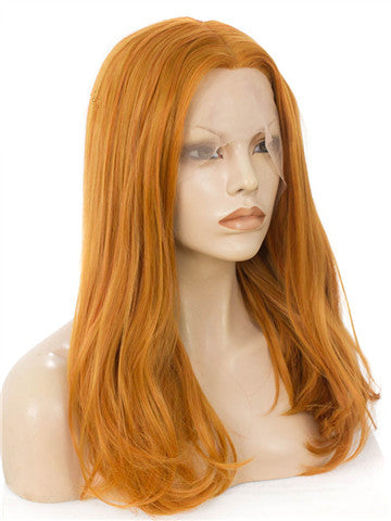 Ginger Orange Shoulder Length 17 Inch Straight Bob Synthetic Lace Front Wig - FashionLoveHunter