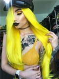 Glowstix Bright Yellow Long Straight Synthetic Lace Front Wig