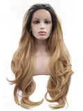 Long Dark Gold Ombre Wave Synthetic Lace Front Wig