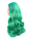 Green Mixed Ombre Long Wave Synthetic Lace Front Wig - FashionLoveHunter