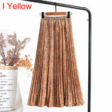 High Waist Floral Print Mid Calf Long Pleated Women Summer Vintage Elegant Chiffon Midi Skirt