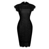 2021 Elegant Lace Bandage Office Dress High Waist Vintage Women Cap Sleeve Bodycon Party Night Pencil Dresses Slim Fit Ladies