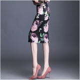 Vintage Floral Print Women Korean Office Streetwear Bodycon High Waist Ladies Midi Skirt