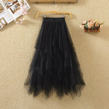 Women A-Line Mesh High Waist Solid Tutu Casual Skirt Slim Streetwear