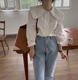 Chic Casual Loose Shirts Women Puff Sleeve Blouse Elegant Femme Pullover Tops Streetwear