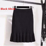 Elastic Women Pencil Warm Office Wear Elegant Knitted Straight Mid-Long Bodycon Skirt