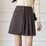 Ladies Elegant A-line Mini Skirts Korean Style Vintage Woolen High Waist Women Casual Pleated Skirt