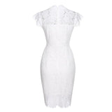 Elegant Lace Dress High Waist Vintage Women Cap Sleeve Bodycon Party Night Pencil Dress