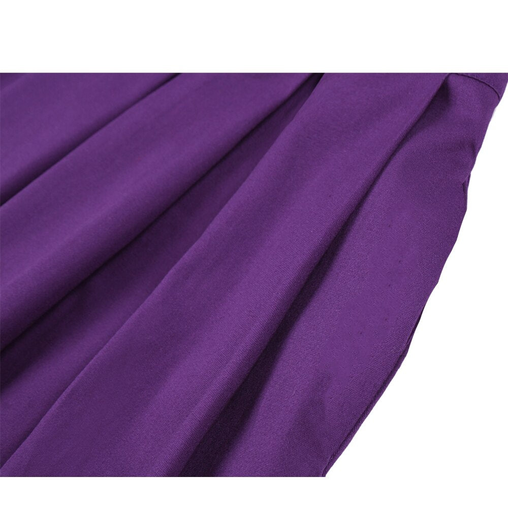 Women High Waist Midi Skirt Summer Vintage Style Cotton Solid Color Purple Ladies A Line Flare Swing Pin Up Rockabilly Skirts