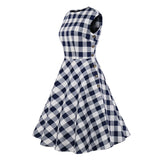 2021 Blue Plaid 50s Pinup Robe Women Dress Button Side Gingham Cotton Vintage A-Line Summer Sleeveless Ladies Rockabilly Dresses