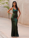 Backless Mermaid Shining Evening Dress Sequinde Formal Dress Sexy Sleeveless Suspenders Prom Gown V-neck Robe